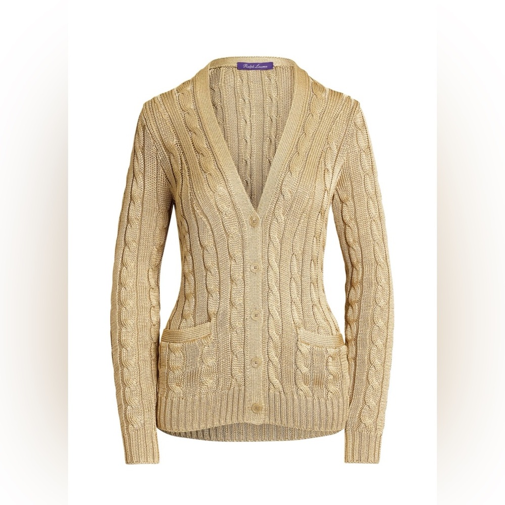 ❌❌RALPH LAUREN COLLECTION BROWN SILK CABLE KNIT CARDIGAN